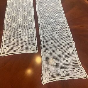 Set of 2 Elegant white color hand crochet Table Runners buffet credenza topper